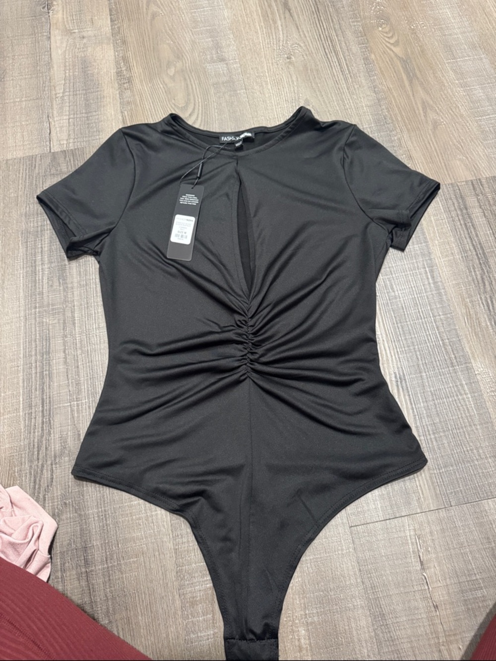 Fashion Nova Black Short Sleeve Ruched Bodysuit